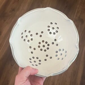 Handmade Light Blue & White Ceramic Berry Colander Bowl